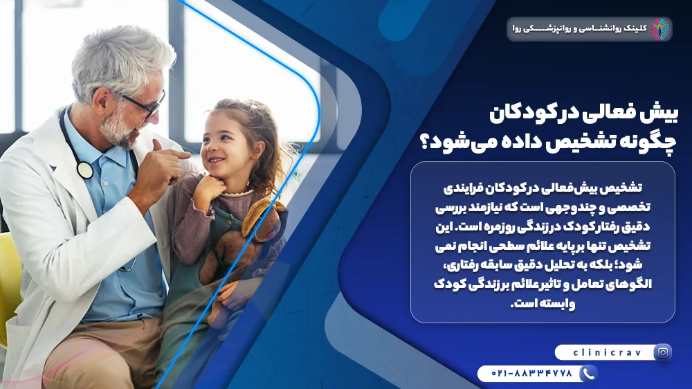 روانشناس در حال صحبت با کودک برای تشخیص بیش فعالی