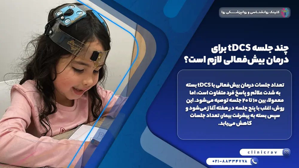 دختر بچه بیش فعال که در حال دریافت درمان در جلسات tDCS