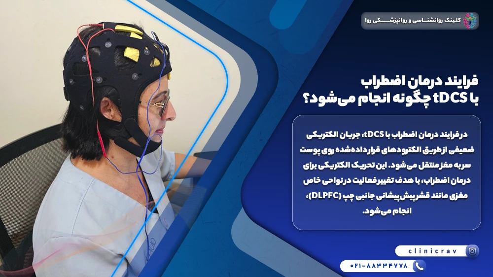 مرد جوان در حال طی کردن فرایند درمان اضطراب با tDCS 